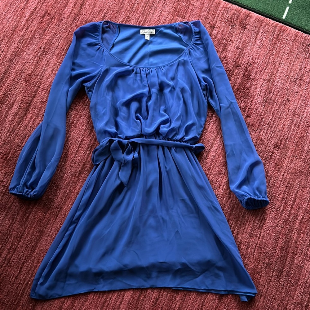 Long sleeve sheer royal blue dress